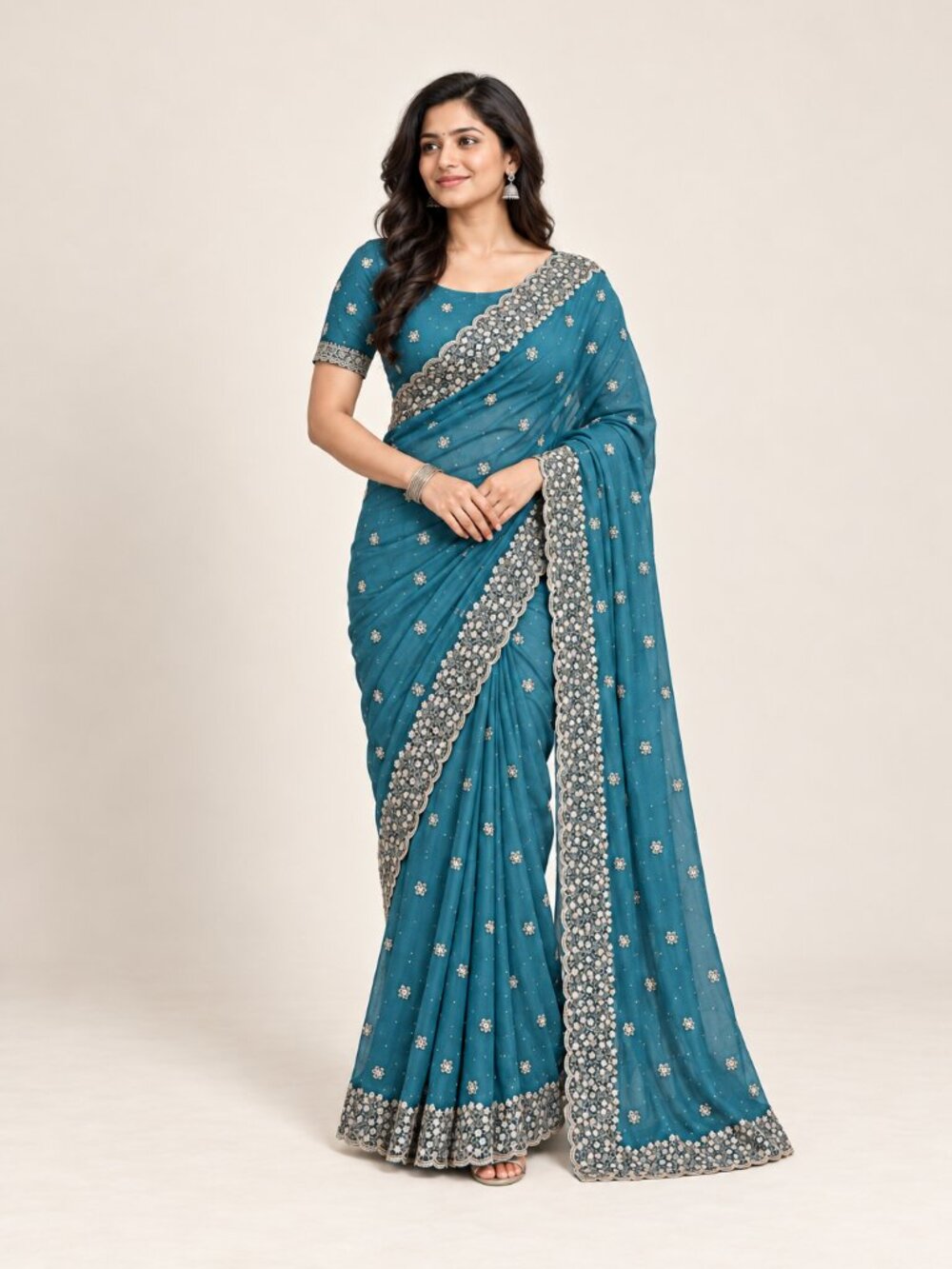 Georgette Saree with Unstitched Blouse, Cultural Wear for Women